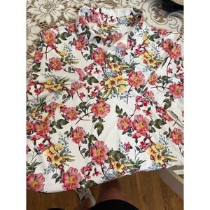 SOSIK Mens Floral Golf Polo Shirt Large White Pink Yellow Botanical Performance